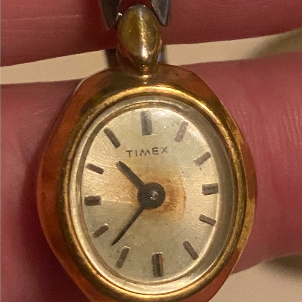 Timex antique Women's Gold Oval Pendant Watch Necklace